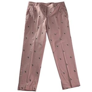 Talbots Weekend Chino Pants Pink Embroidered Dog Print Straight Leg Size 12